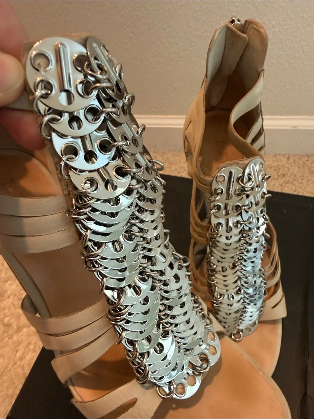 L.A.M.B Gwen Stefani Caged Gladiator Heels Metal Detail Platform Size 9M